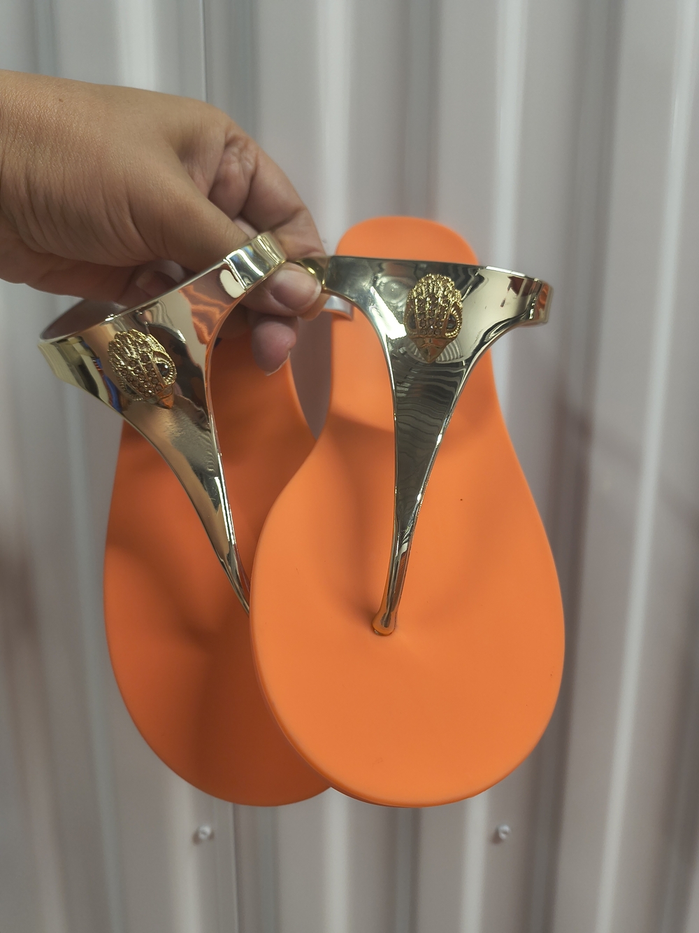 Rare Kurt Geiger Sandals Gold On Orange Stunning Sz9